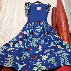 Blue Dress with Colorful Nature Print